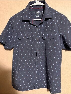 Short-Sleeve Button-Down Palm Print Shirt - Brown
